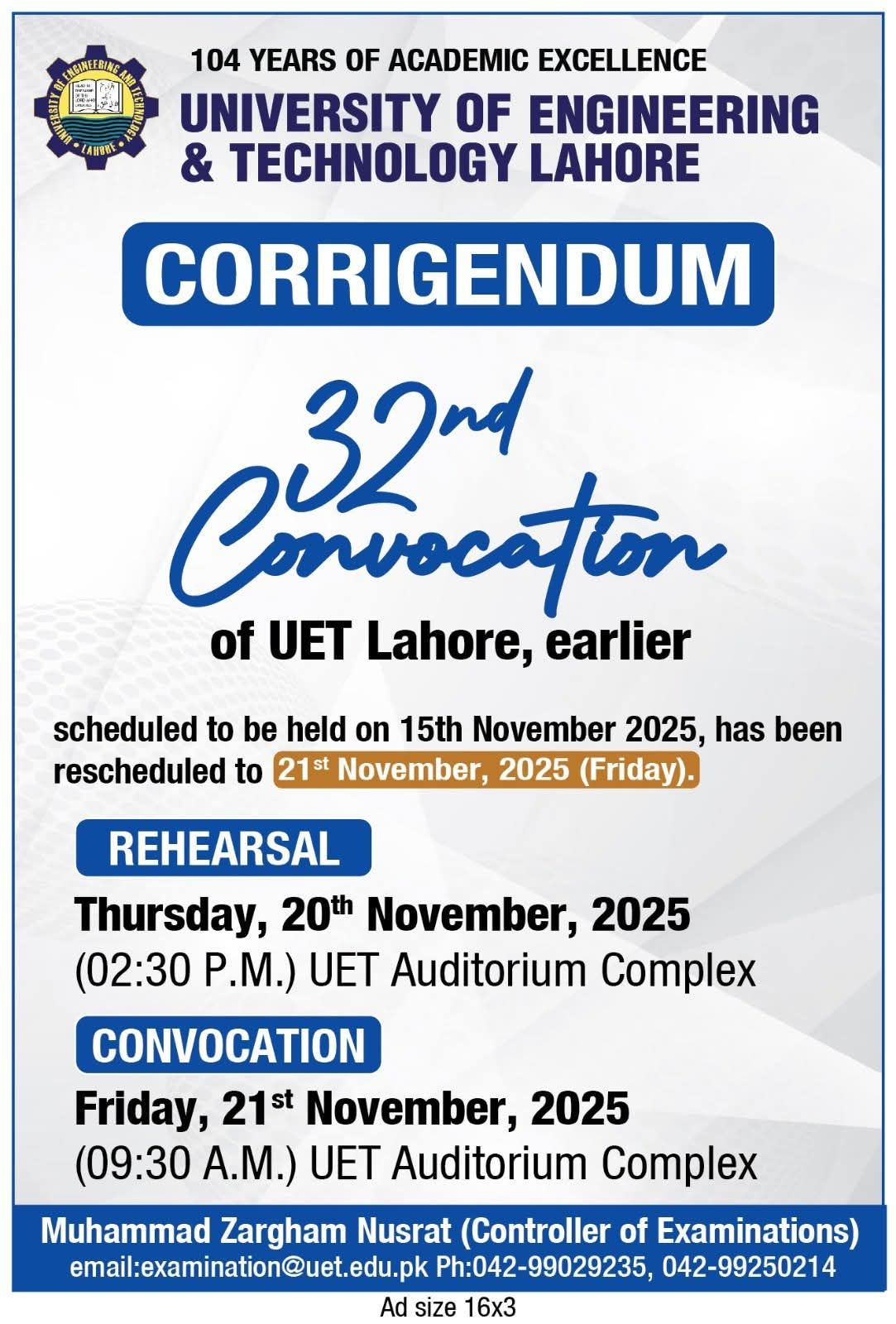 32nd Convocation UET Lahore